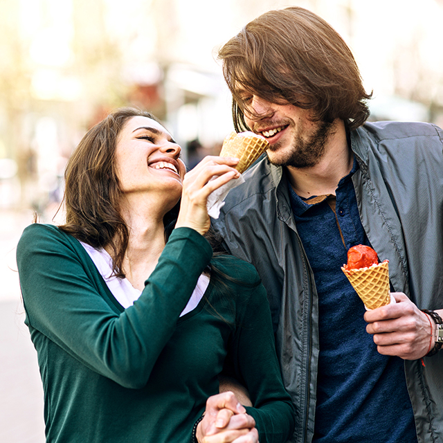 "Sweet couple enjoys eating"